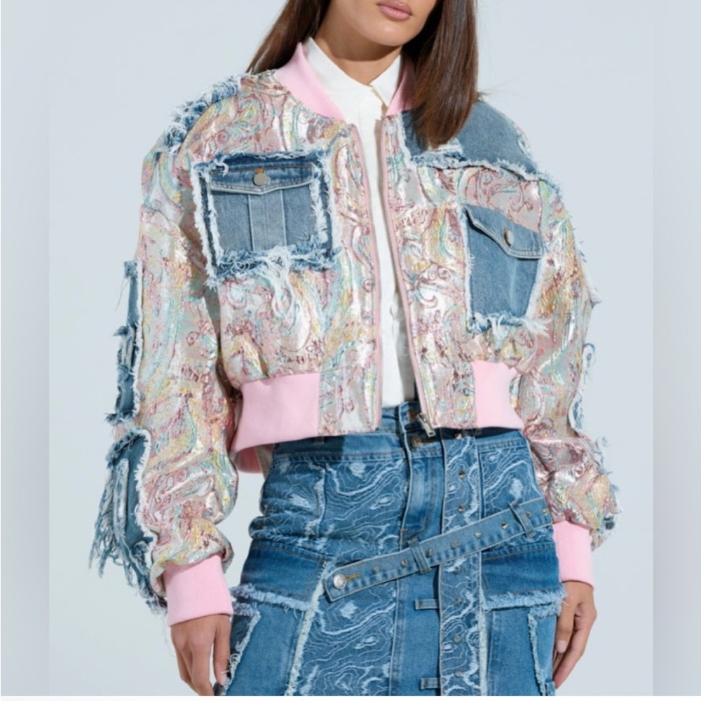 AKIRA Pastel and Denim Bomber Jacket